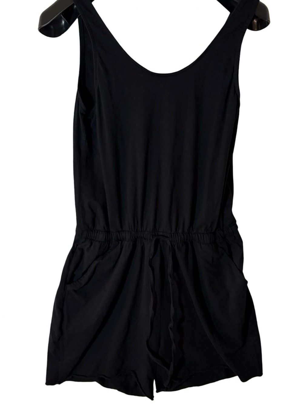 PACT Organic Cotton Black Tie Waist Romper Pockets Casual Minimalist - Size L - Picture 3 of 8